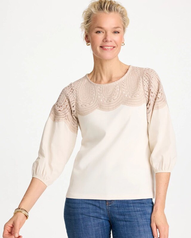 Lace Crochet Sleeve Tee - image 1